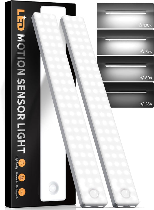 Under Cabinet Lighting, Motion Sensor Light Indoor, USB Rechargeable Battery Operated with Magnetic Closet, Kitchen, Counter, Motion-Activated Auto Shut-Off, Eye-Care Gradual Brightness (2-Pack)