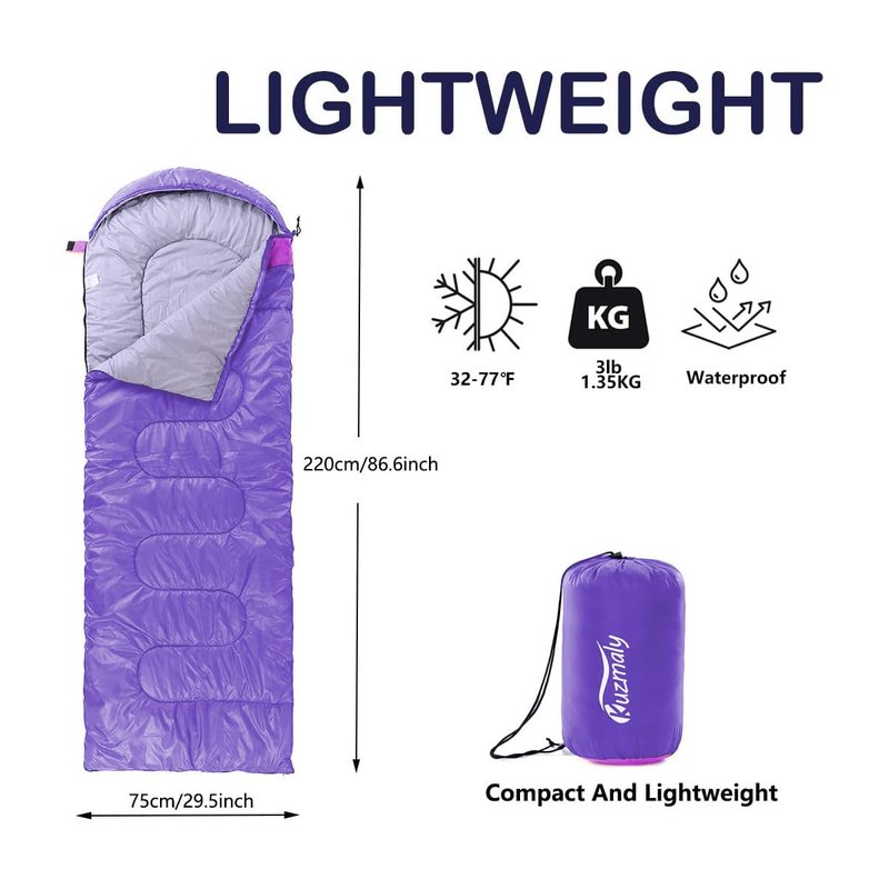 Camping Sleeping Bag 3 Seasons Lightweight &Waterproof with Compression Sack Camping Sleeping Bag Indoor & Outdoor for Adults & Kids