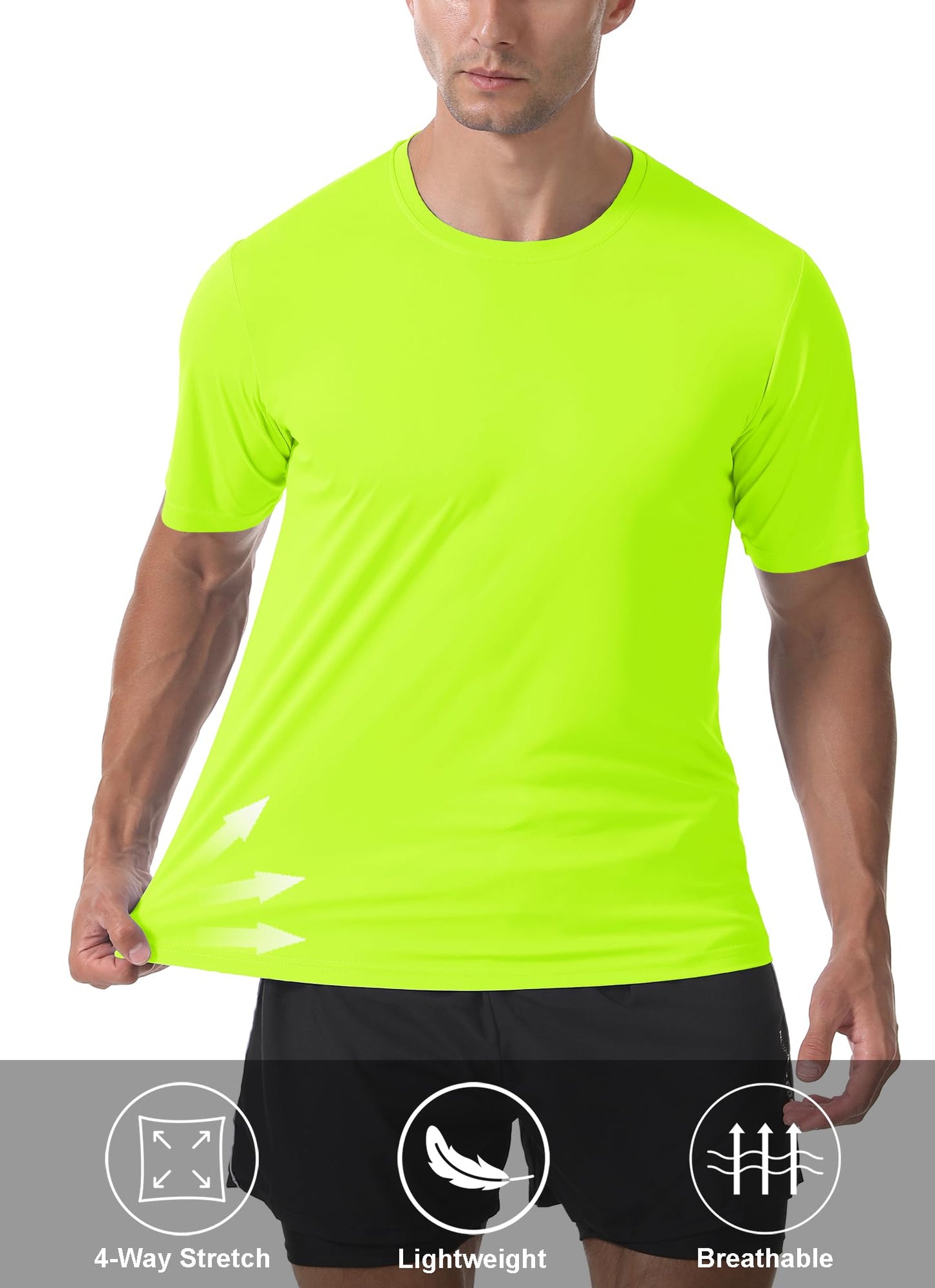PLUMZJOY T-Shirts for Men Short Sleeve UPF 50+ UV Protection Sun Shirts Quick Dry Swim Shirt Rash Guard Beach Shirts Moisture Wicking Athletic T-Shirt Fluorescent Green XL