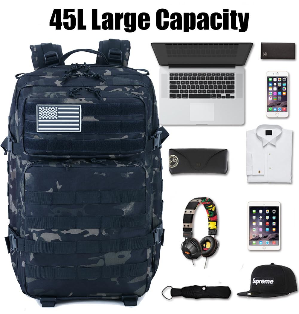 Createy 45L Military Tactical Backpack Large 3 Day Assault Pack Molle Bag Rucksack Bug Out Bag for Camping Hunting Hiking