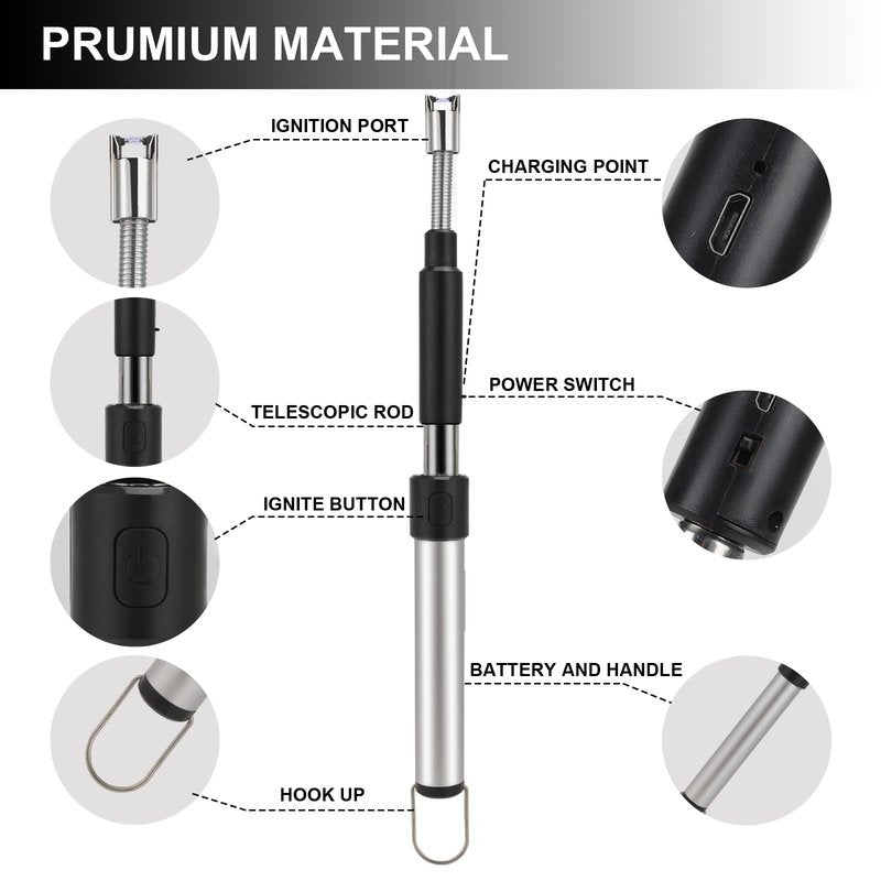 Long Lighter, Retractable Electric Lighters, Lgnition Port Can be Rotated 360°, Rechargeable via USB, lighters Suitable for Lighting Candles, barbecues, fireplaces, fire pits, etc