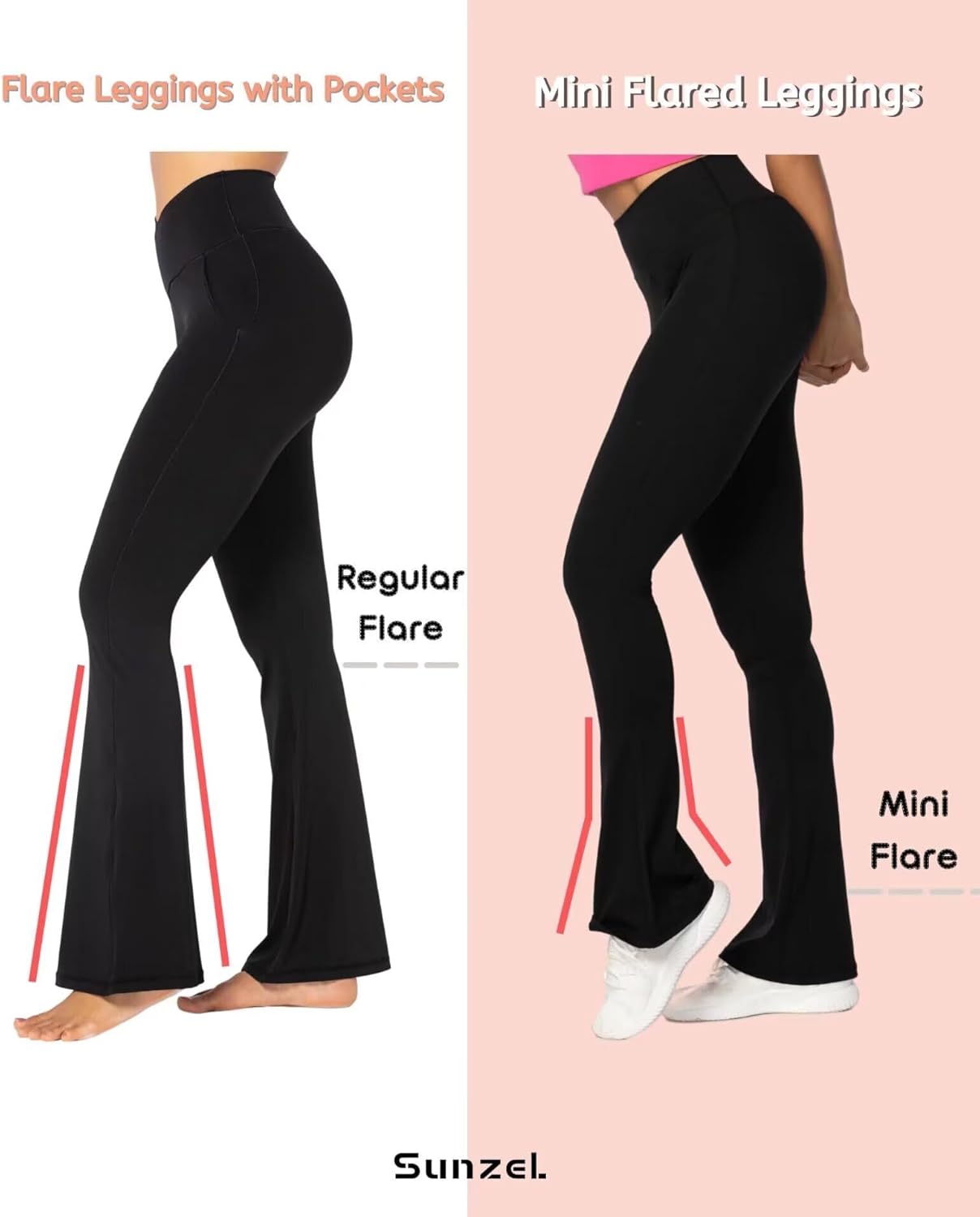 Sunzel High Waist Mini Flared Leggings - Tummy Control Yoga Pants for Women | Casual Flare Design