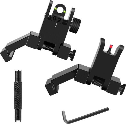 Fiber Optics Iron Sights - Low Profile 45 Degree Front & Rear Backup AR Sights | Durable All-Metal Construction with Red & Green Dots