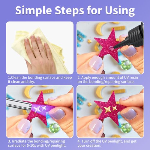 Honcaring UV Resin Kit with Light, 60g/2oz Fast Drying Beginner-Friendly Kit, Bonding & Repairing in Seconds, 30g*2 Clear UV Glue with UV Penlight for Resin, Plastic, Glass, Acrylic