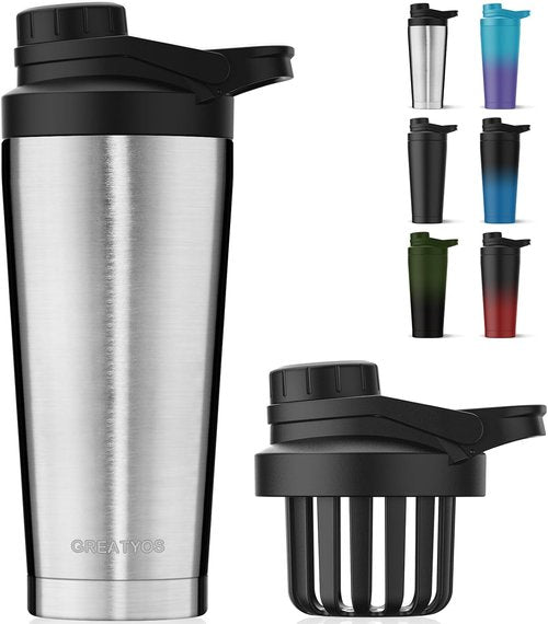 Greatyos Stainless Steel Shaker Bottle - Noise-Free Design | 24 oz Insulated & 100% Leak Proof