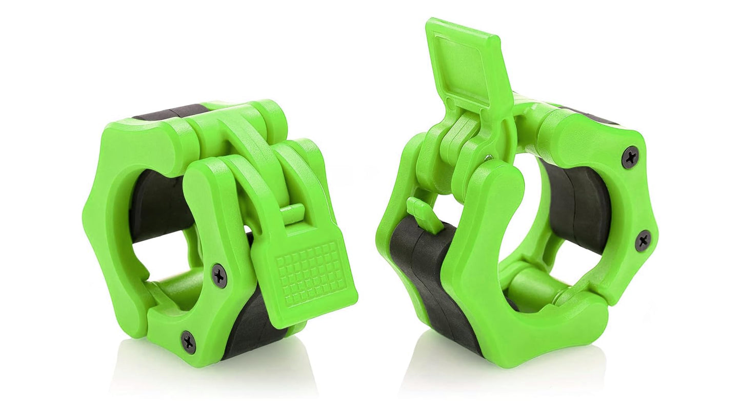 HACUBA FITNESS Olympic Barbell Clamps Collars Quick Release Pair Weight Clips for 2 inch Barbell (NEON GREEN)