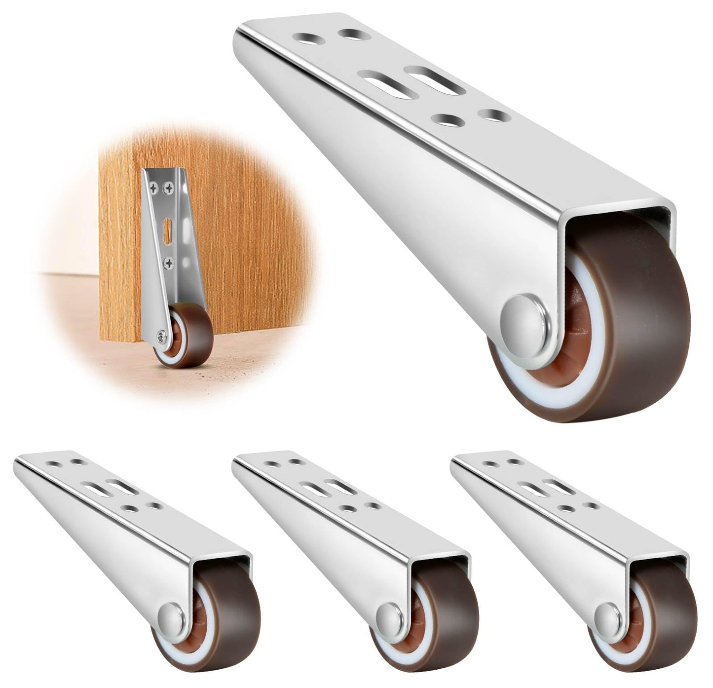 1-Inch Rubber Casters 4-Piece Set, Mini Long Frame Rigid Casters, Small Wheels for Furniture, Drawers, Doors, Bookcases, DIY (Load: 45 LBS/Piece), Mounted Vertically or Horizontally (4pc)