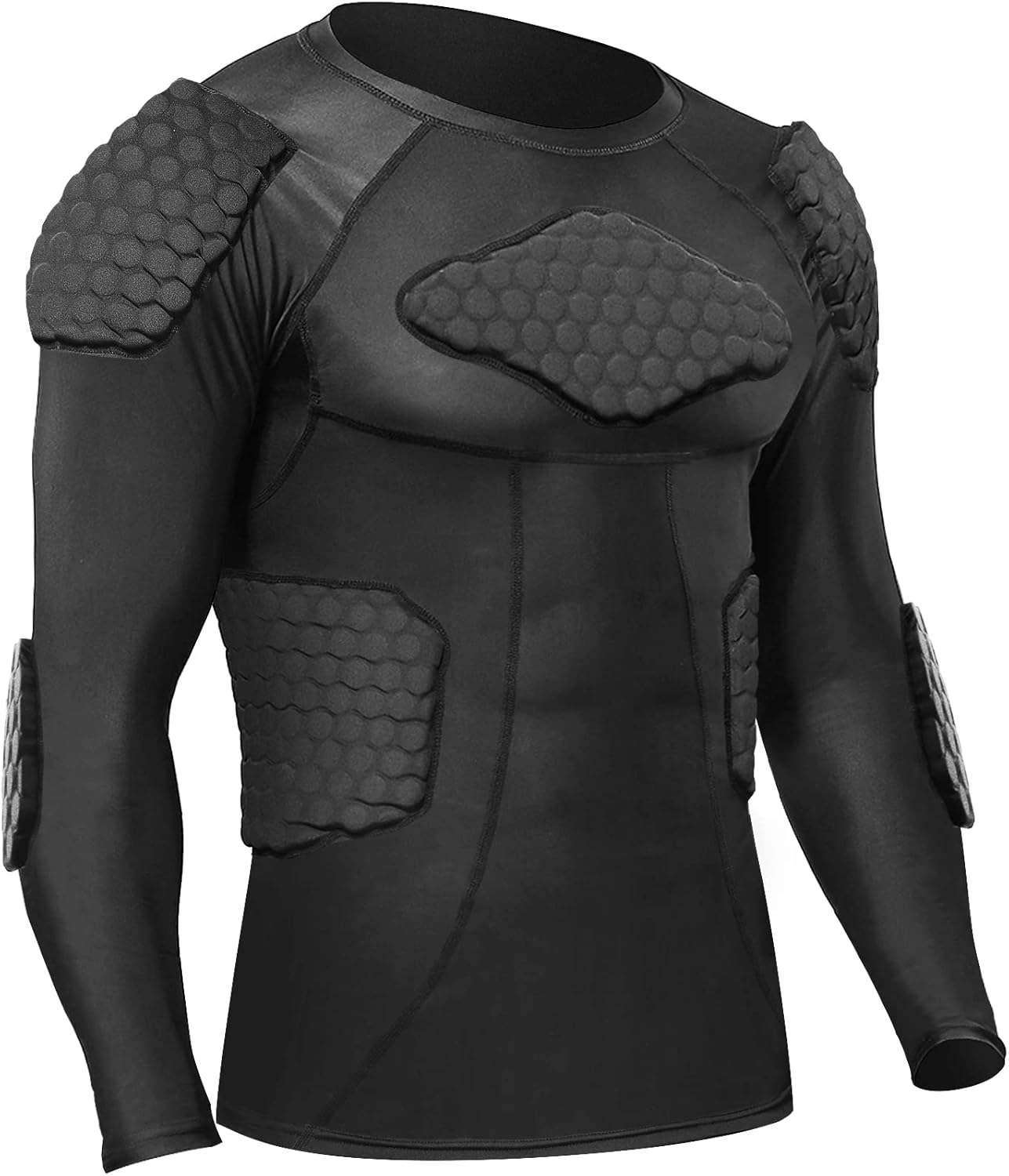 Zicac Men's Compression Rash Guard - Shock-Absorbing Padded Shirt for Soccer & Basketball | Protective Chest Rib Guards
