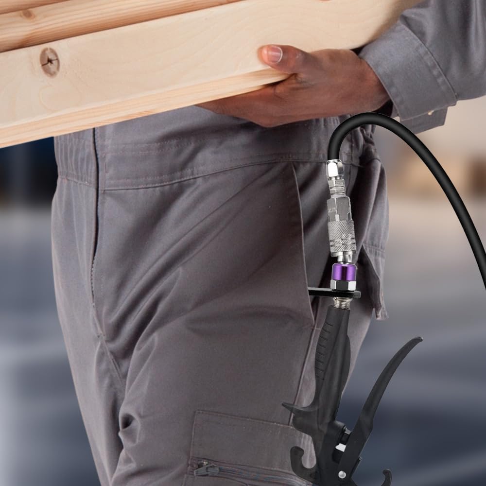 RayMagic Steel Pneumatic Tool Rafter Hook Hanger, Lightweight, Durable,Reusable Metal Organaizer Adjustable Easy Install Hooks with 1/4" Air Tool Swivel Fitting, for Air Nailer, 1-Piece, Purple