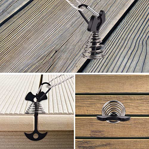 Deck Anchors with Carabiners - 6Pcs Tie Down Rope Tensioner - Black+Carabiner Clips