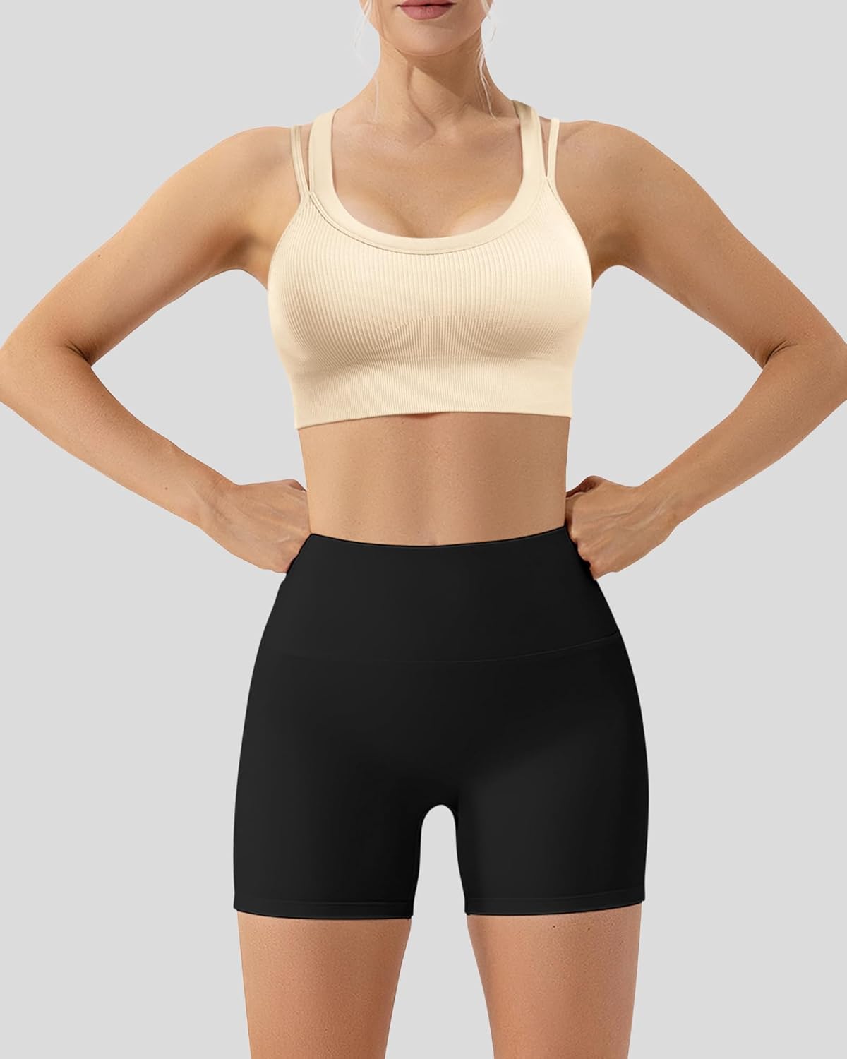 WANAYOU High Support Sports Bras for Women - Ribbed Strappy Criss Cross Back - Padded 3 Pack