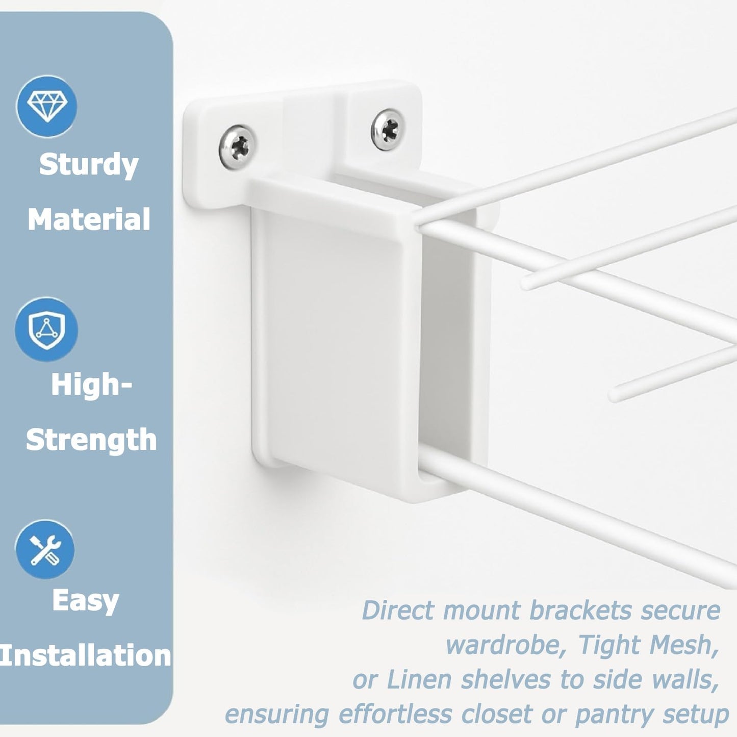 Auaurly 10 PCS Wire Shelf End Bracket for Shelves Closet Wall Mount White Plastic Wire Shelf Support Bracket MP7016 Holder with Installation Fasteners,1/2 Inch Length