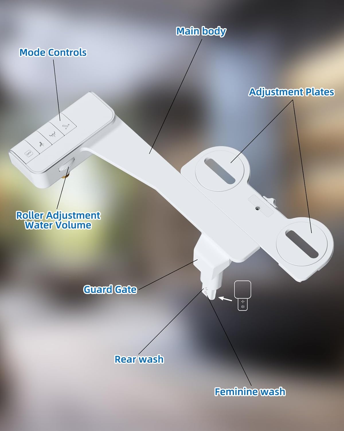 Bidet Attachment for Toilet - Non-Electric Dual Nozzle, Adjustable Water Pressure, Self-Cleaning, White