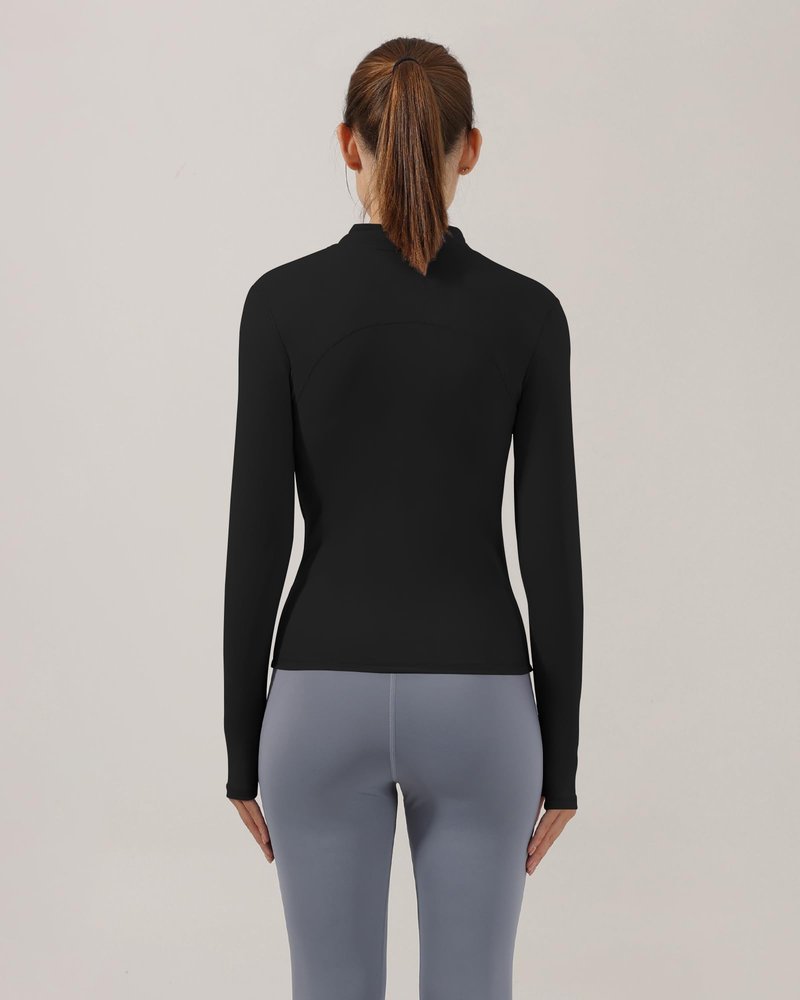 Locachy Women's Slim Fit Full Zip Athletic Running Sports Workout Jacket with Thumb Holes Style 02 Black M