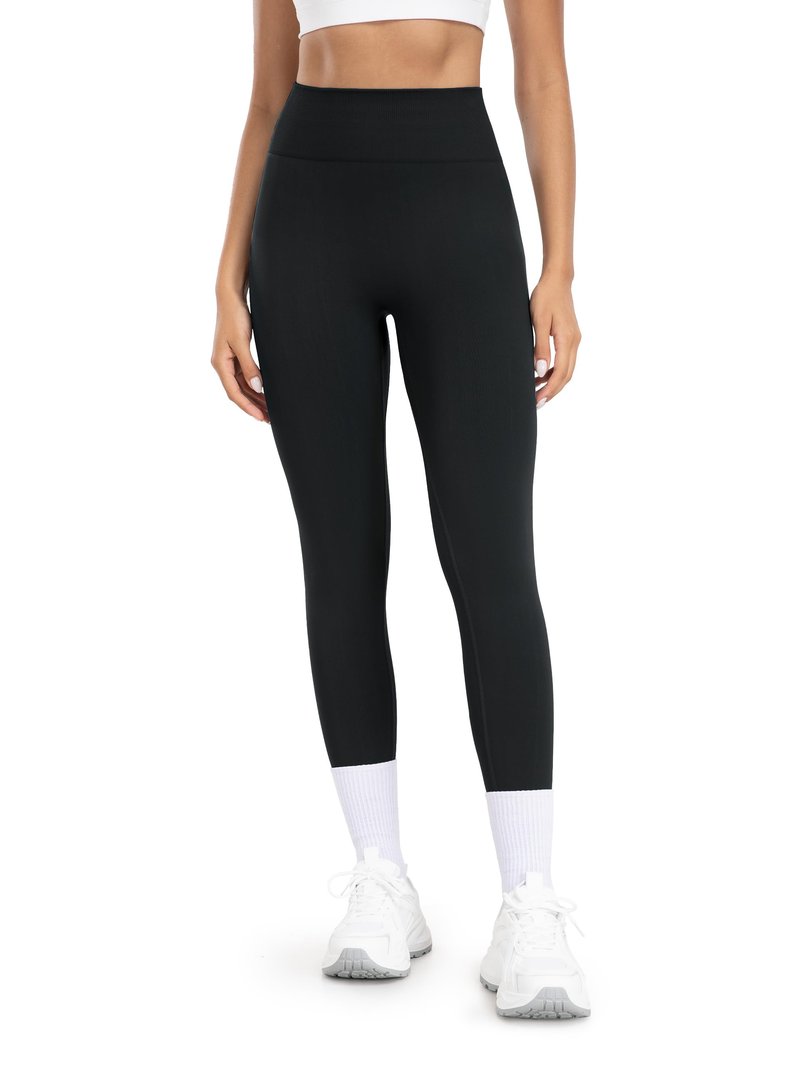 Tallemon Seamless Workout Leggings for Tall Women Extra Long High Waisted Gym Running Pants, 34" Inseam, Black, Large