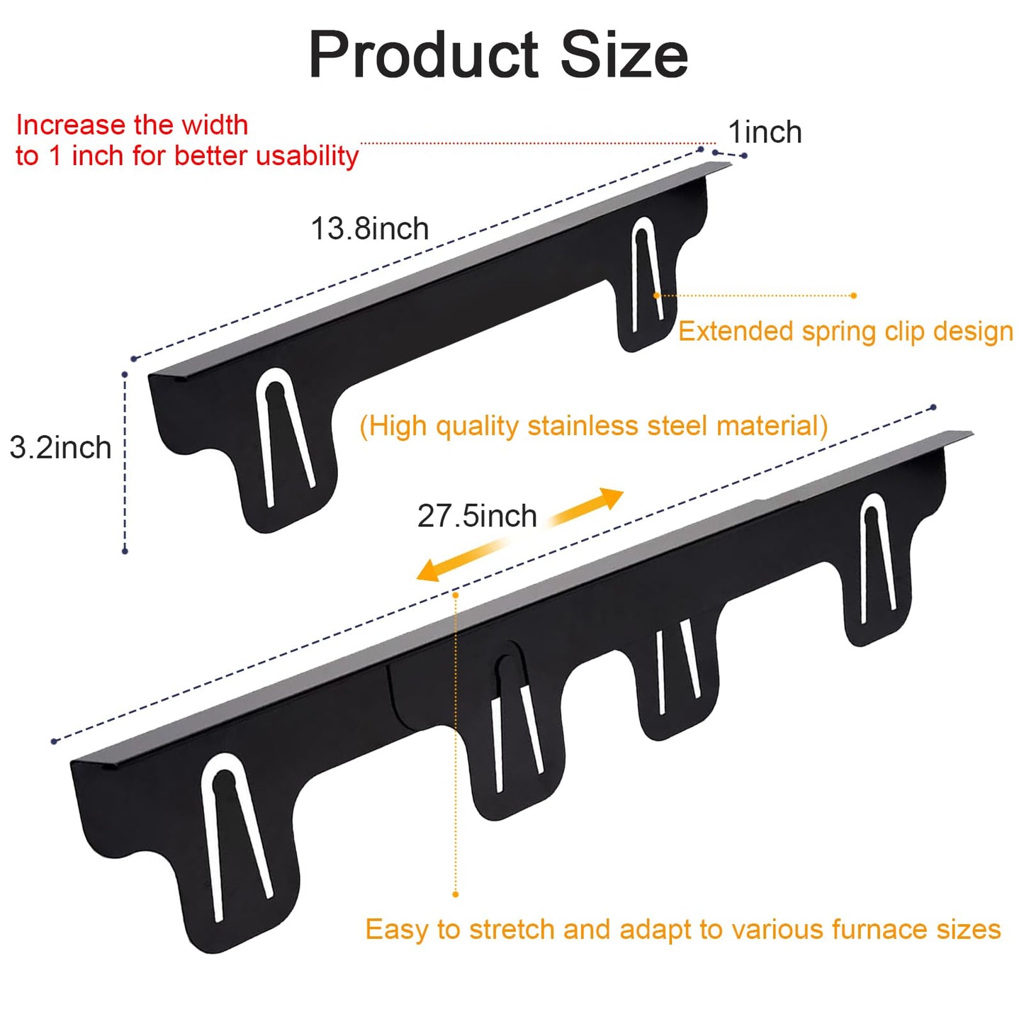 Stove Gap Covers Stainless Steel,Stove Gap Filler& Oven Gap Filler Range Trim Kit for Countertops,Heat Resistant Guard Between Stove & Counter,Easy Retractable Length13.8''to 27.5'',Width 1'',black