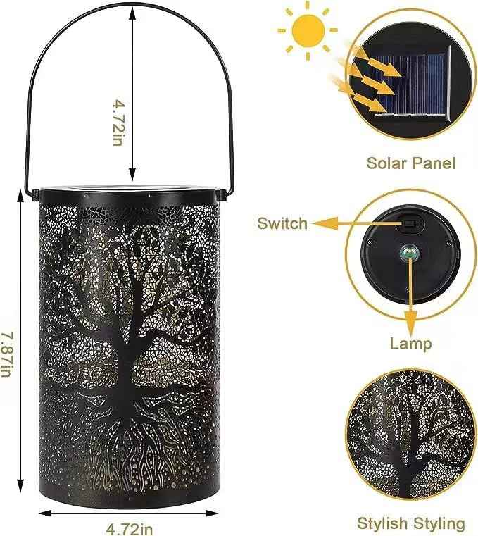 Solar Lanterns Outdoor Waterproof Hanging/Standing Solar Lights Tree of Life Metal Decor LED Lanterns as Gifts for Women Men for Landscape Garden Decor Yard Patio Lawn Tabletop Backyard Porch Pathway