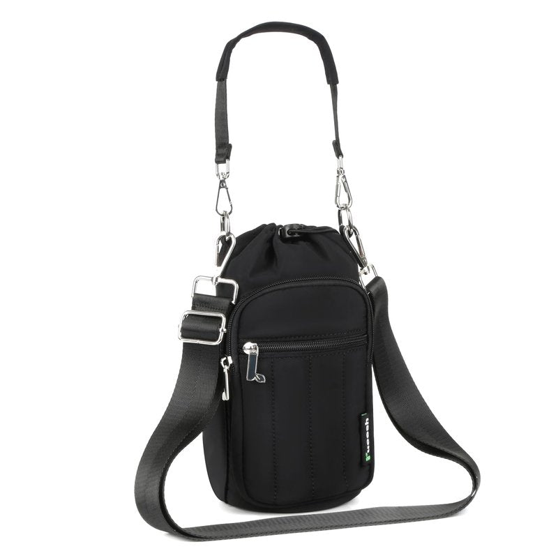 Rueesh Women Water Bottle Holder Bag with Adjustable Strap, Insulated Water Bottle Carrier RFID Crossbody Sling Bag for Hiking Walking Gym Travel,Black