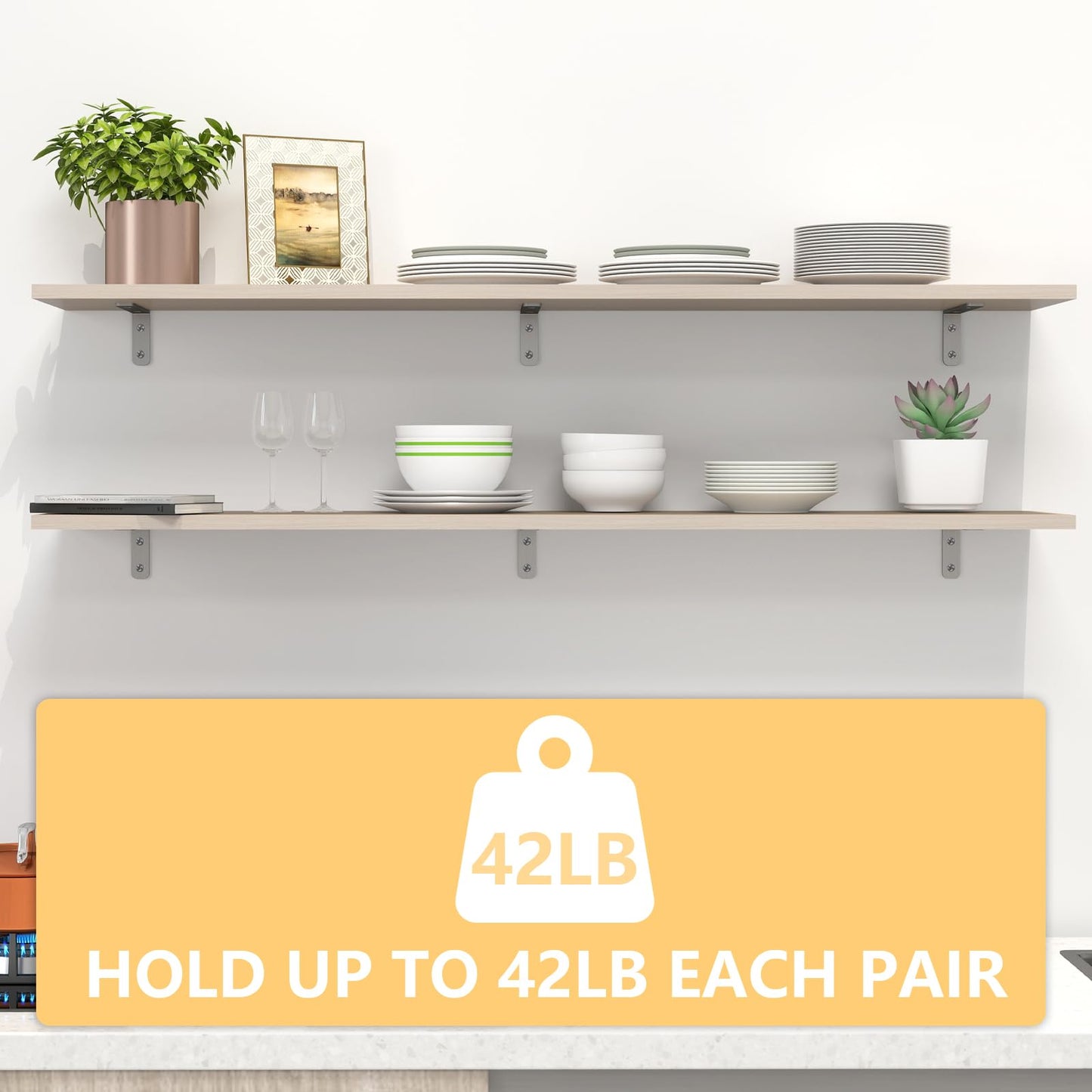 LSK L Bracket, 5"×2"(125×50mm) Heavy Duty Stainless Steel Corner Bracket for Wooden Board Max Load : 42lb, Pack of 6