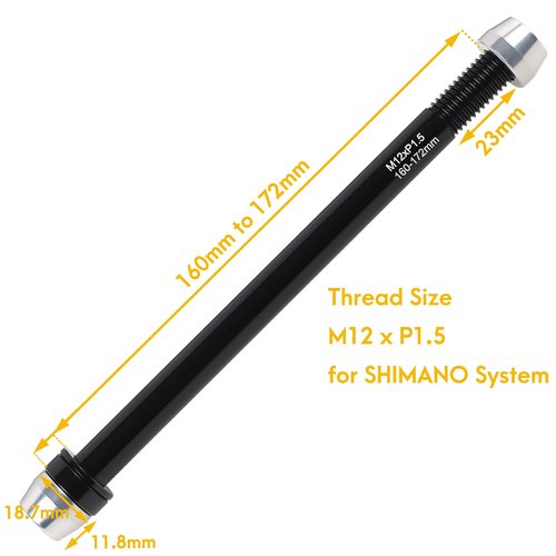 CyclingDeal Trainer Thru Axle - Bike Bicycle 12mm Rear Wheel Skewer for Indoor - Length 160mm to 172mm - Thread Pitch: M12 x P1.5 Spacers - 2.5mm/6mm Included