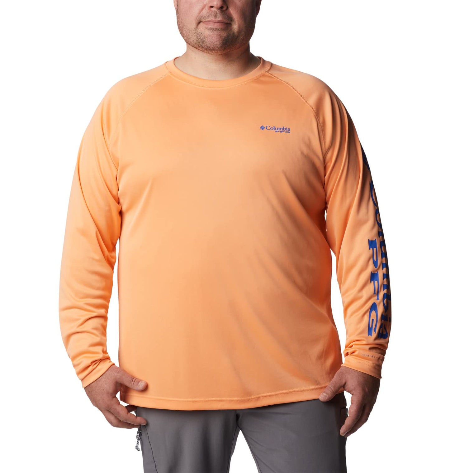 Columbia Men's PFG Terminal Tackle Long Sleeve Fishing Shirt, Bright Nectar/Vivid Blue Logo, 5X Tall