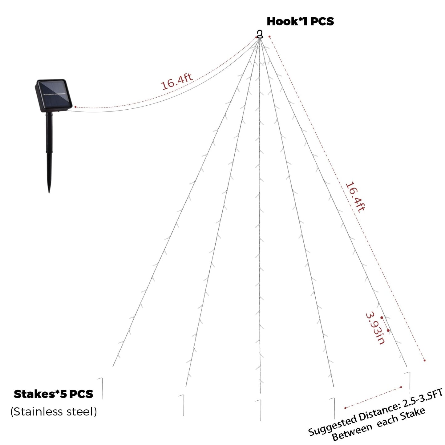 Large Size 16.5FT Solar String Lights Outdoor, 8 Modes Solar Christmas Tree Light, Outdoor Solar Christmas Lights Decortions for Eaves, Tree, Patio (Cool White)