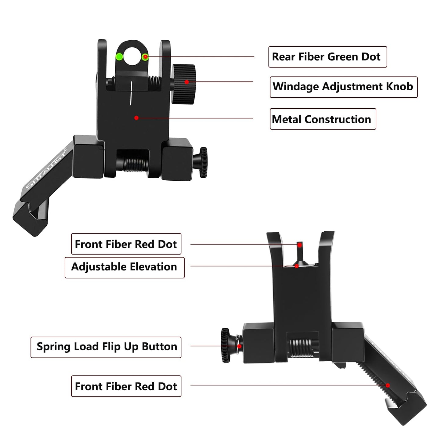 SHTALHST Iron Sights,45 Degree Offset Flip Up Sights,Flip Up Front and Rear Sights,Canted Iron Sights with Fiber Optic Red and Green Dots for Picatinny Rail,Flip Up Iron Sight