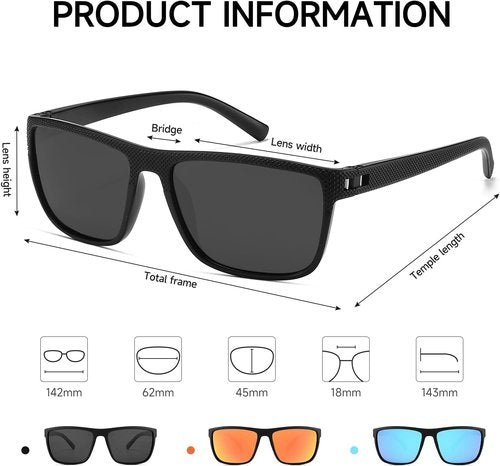 MASDUN Polarized Sunglasses - UV Protection for Men & Women | Stylish Square Design (3 Pack)