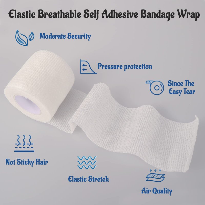 24 Pack White Self Adhesive Bandage, 2 Inch Medical Wrap Self Adherent Wrap Cohesive Bandage Rolls Self Stick Bandage Tape First Aid Gauze for Sports, Leg, Knee, Ankle, Swelling, Wrist Sprains