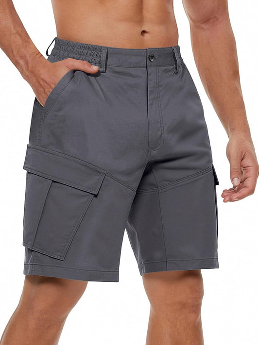 TRFIC Mens Cargo Shorts 10" Inseam Casual Stretch Shorts with 6 Pockets Button Closure for Summer Work Outdoor Dark Gray
