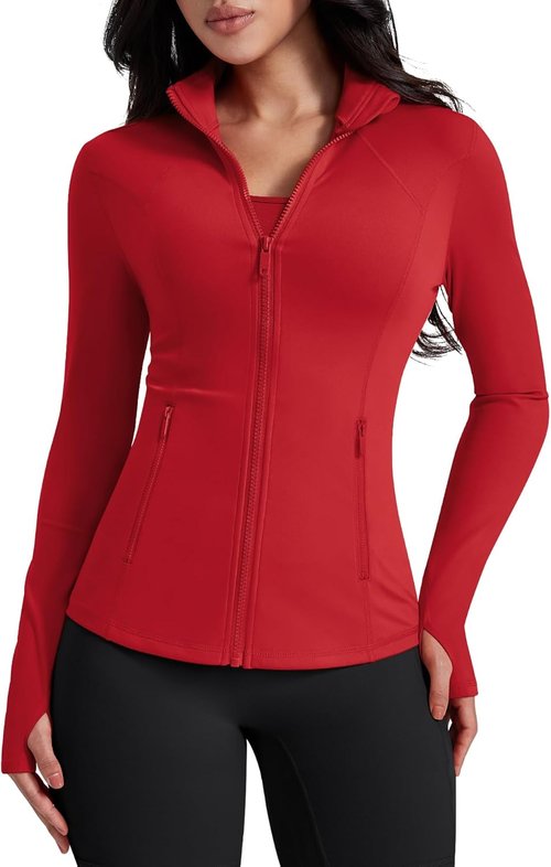 AVGO Women's Lightweight Athletic Zip-Up Jacket - Slim Fit Running Gym Top with Pockets & Thumb Holes