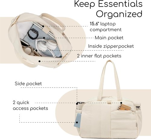 CAMTOP Gym Bag - Lightweight Water-Resistant Duffle with Yoga Mat Holder | 16-Inch Beige Travel Bag