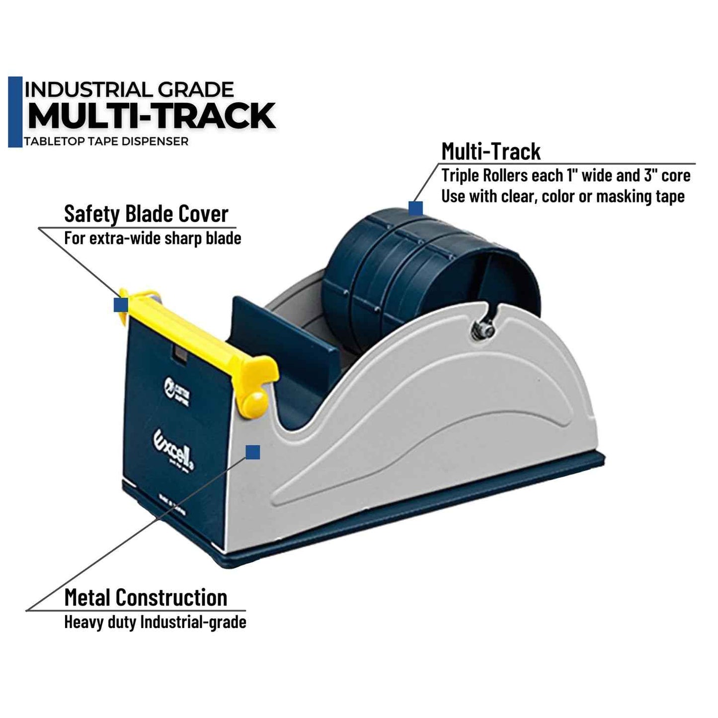 MDJ Excell Premium Steel 3 inch Core Metal Multi-Roll Desktop Tape Dispenser for Masking, Packing, Shipping, Packaging, and Painter (3-inch Wide)