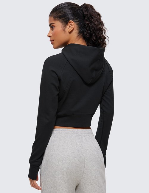 CRZ YOGA Fleece Zip-Up Cropped Hoodie - Women's Athletic Jacket with Thumb Holes | Casual Long Sleeve