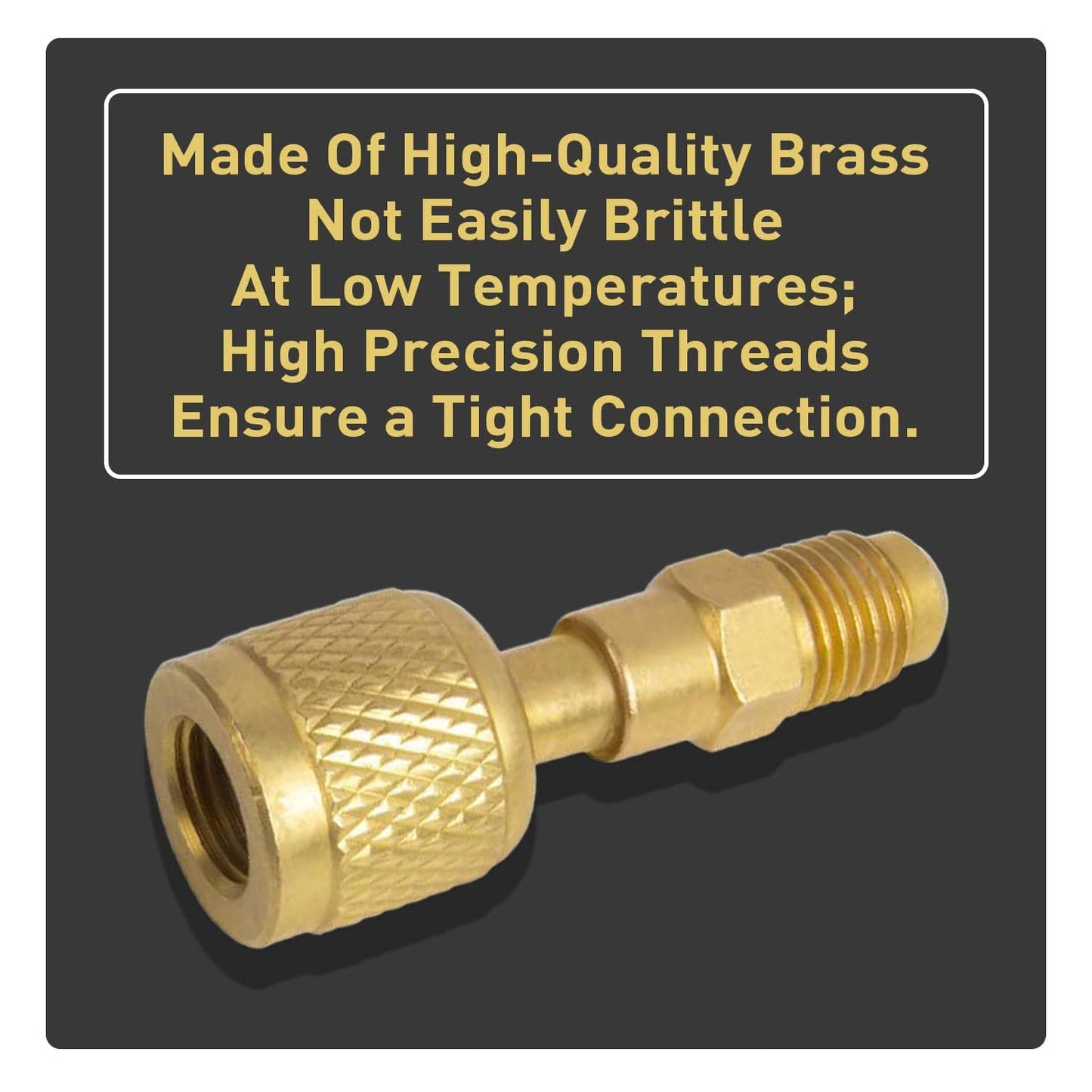 R32 R454B Brass Adapter, 1/4 Inch Female to 1/4 Inch Male Reverse Thread,for R-454B/R-32 A2L Refrigerant Adapter Set Tanks