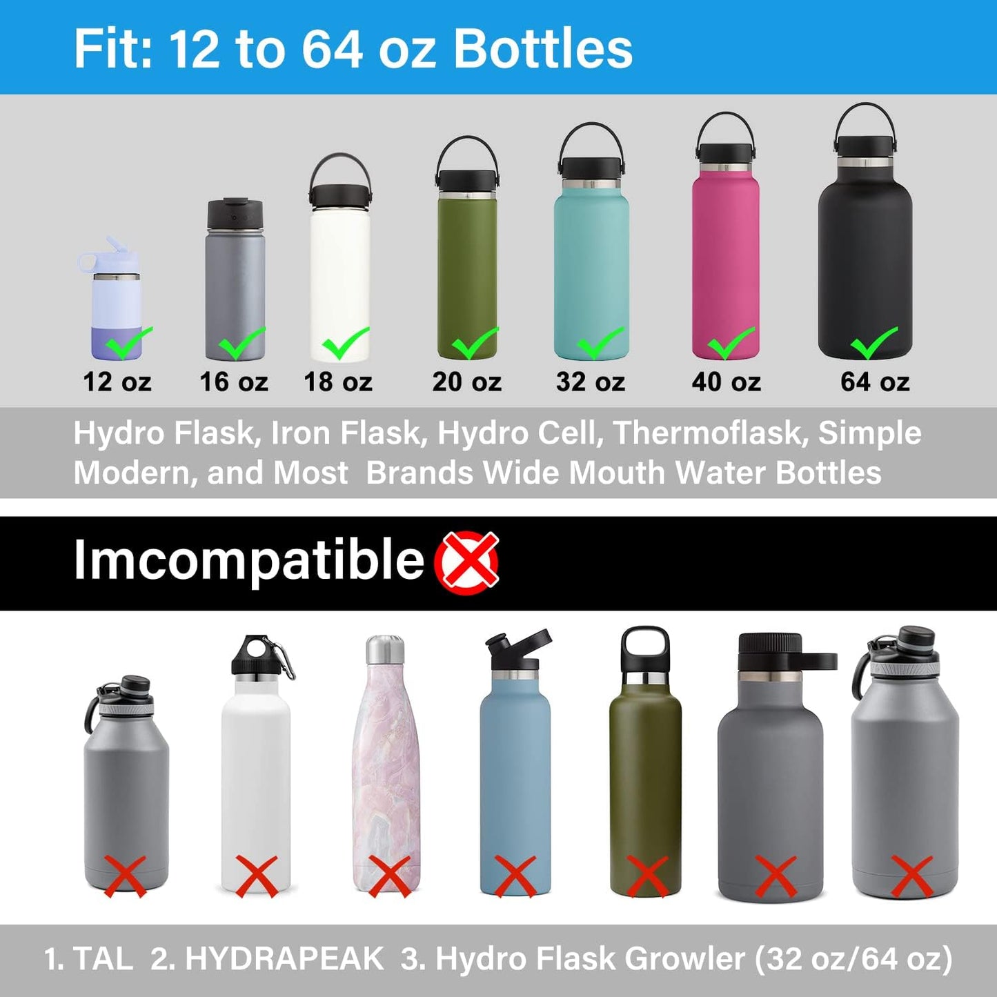 Auto Spout Lid for HydroFlask Wide Mouth Sport Water Bottles, Replacement Lid for Hydro Flask Wide Mouth 12, 16, 18, 32, 40, 64oz, Chug Lid with Flexible Handle, Button Lock, 2 Pack