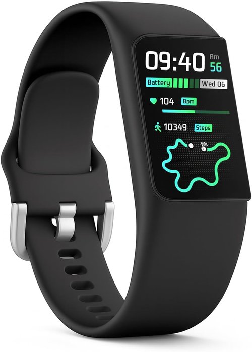 FITVII Slim Fitness Tracker - 24/7 Heart Rate & Blood Pressure Monitor | AMOLED, IP68 Waterproof Smart Watch for Men & Women