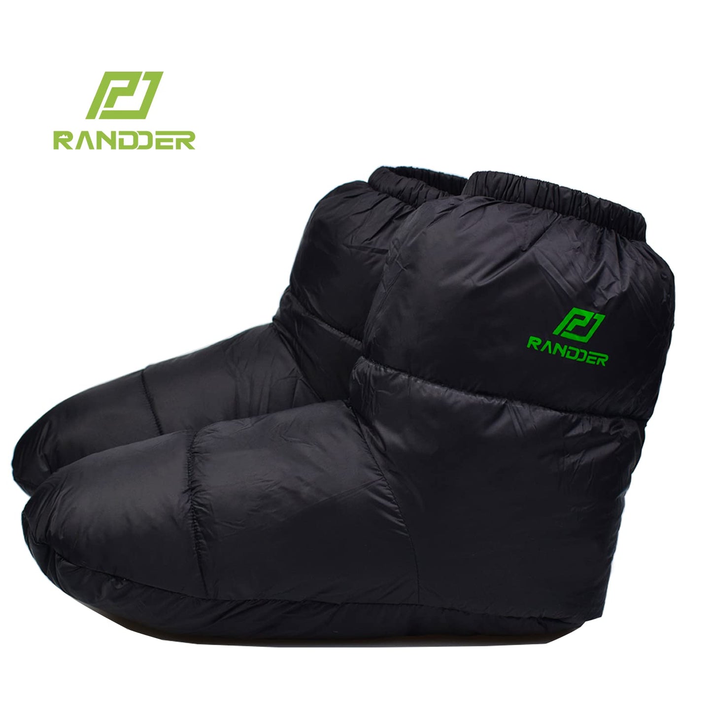 RANDDER Down Booties Warm Socks for Men & Women - Ultralight Sleeping Sock for Camp, Backpacking - Soft & Cozy Camping Sleeping Bag Tent Down Slippers Foot Warmer (Black, Small)