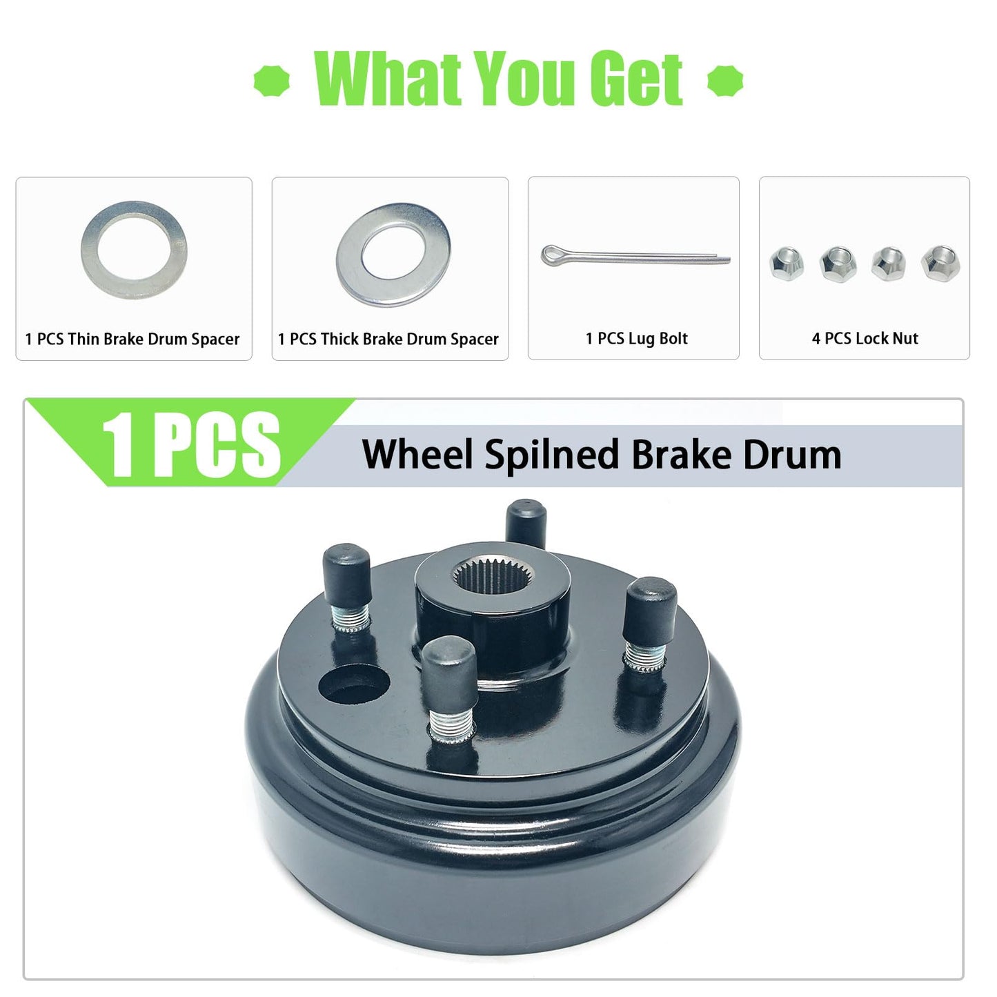 Golf Cart Brake Drum Assembly Kit with Large Centre Hole and 30 Splines Compatible with 1991-up EZGO TXT Medalist Columbia 4 Cycle Gas Replaces 21807G1-1 Pack