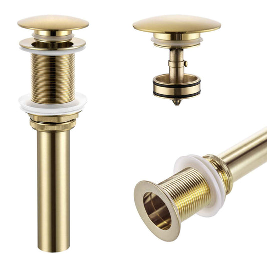 KOKOSIRI Pop Up Sink Drain with Strainer Basket, Brushed Gold Bathroom Sink Drain with Detachable Hair Catcher Anti Clogging for Vanity Vessel Sink Without Overflow, C1002BG
