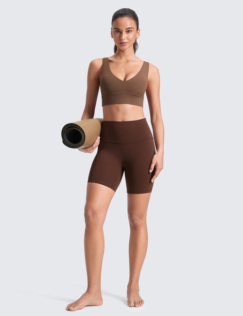 CRZ YOGA ButterLuxe Biker Shorts 6" - High Waisted Workout Running Volleyball Spandex Yoga Womens Lava Brown Medium