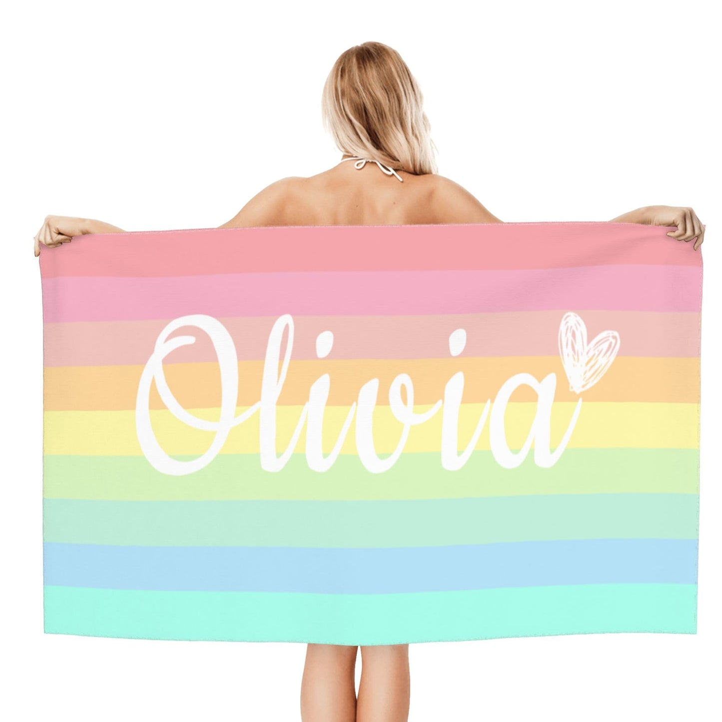 OHORTEB Personalized Beach Towels with Name - Print in USA -Custom Striped Swim Towel for Adults, Customized Sand Free Quick Dry Microfiber Pool Towel Gift for Her Him (Colorful Striped)