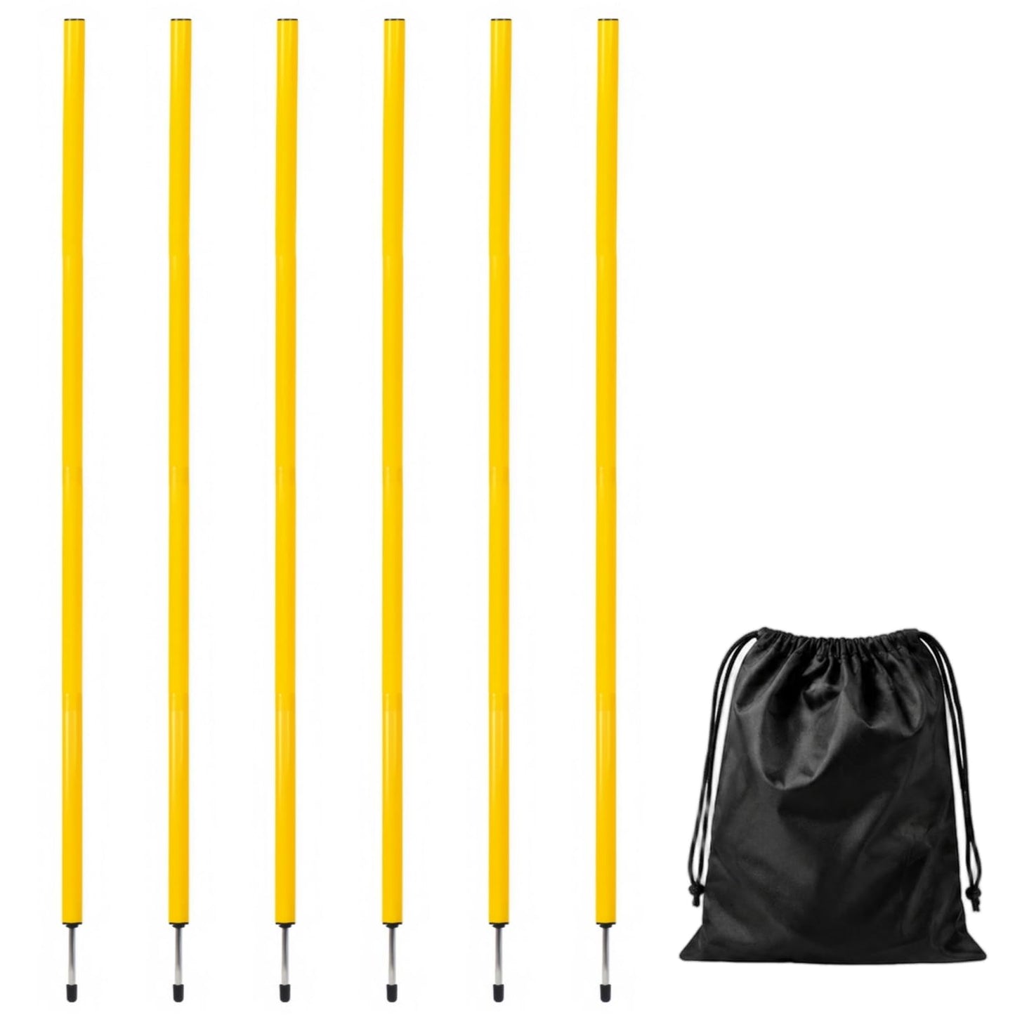 6 Pcs 5FT Adjustable Agility Training Poles for Soccer,Basketball,Football,Dog,Horse Training-Speed and Agility Training Equipment Sports Training Sticks with Stainless Steel Ground Nails (Yellow)