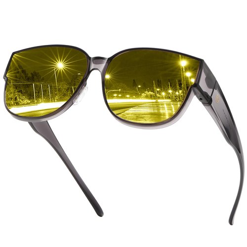 DUCO Night Driving Glasses Women Fit Over Glasses Night Vision Goggles Light Weight TR90 Frame Anti Glare Lens (A-Transparent Gray Frame Night Vision Lens)