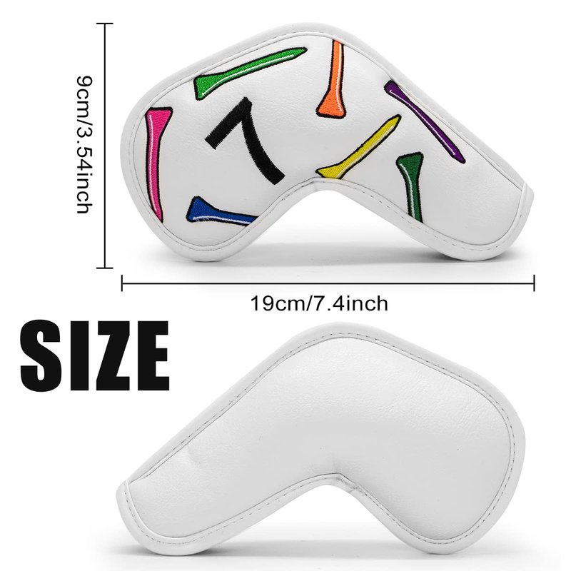 Golf Iron Head Covers 9/10pcs Leather Golf Club Covers for Iron with Magic Tape Fit Most Brand(Colorful Tee/10pcs)