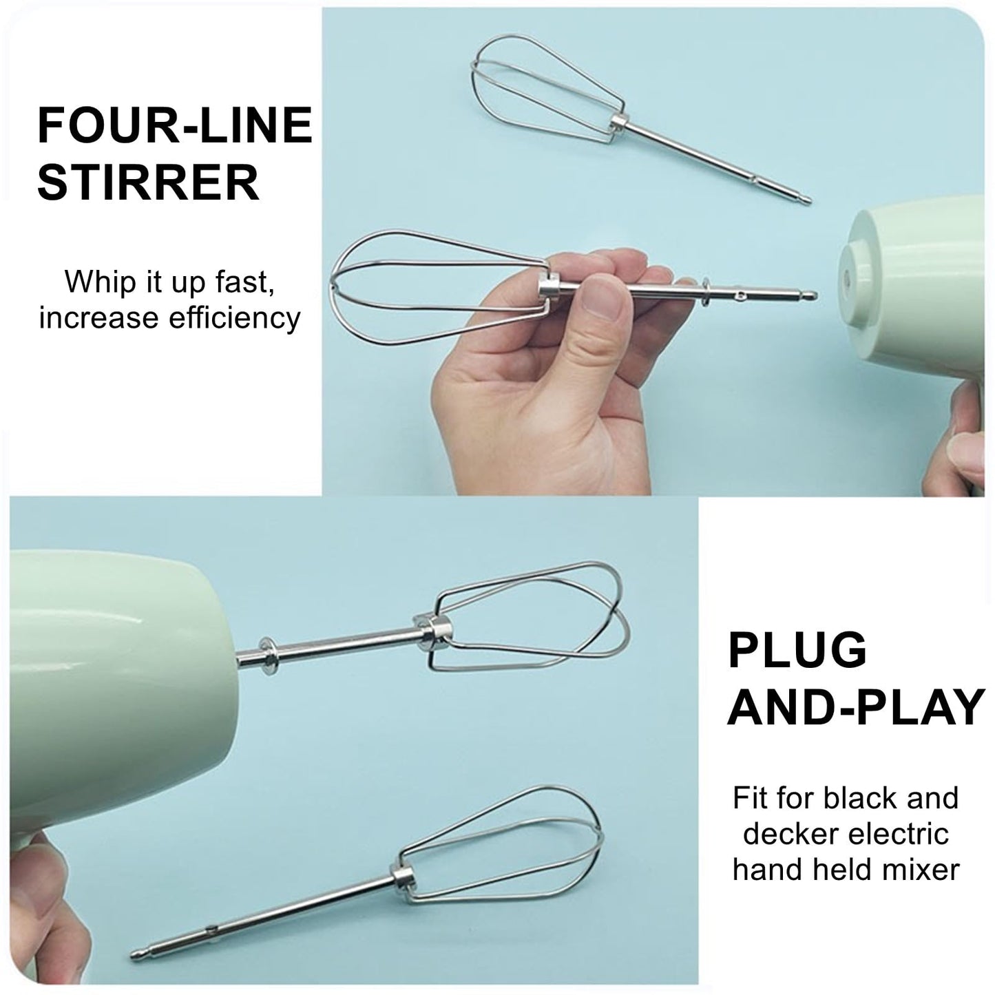 Hand Mixer Attachements Beaters Fit for BLACK+DECKER Electric Hand Held Mixer,304 Stainless Steel Hand Mixer Replacement Beaters,2 Pack.