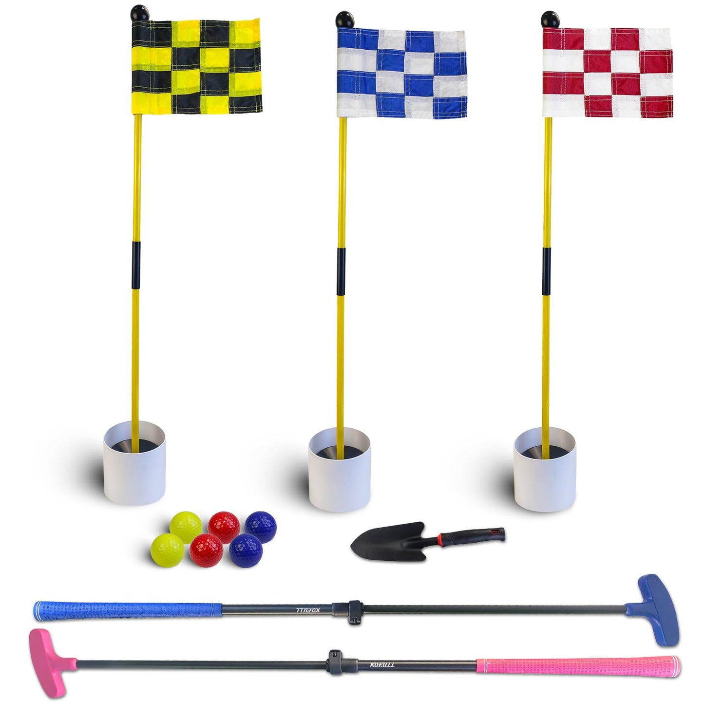 KOFULL Golf Putting Green Flag and Hole Cup for Yard Practice Set, Golf Flag Hole Cup Set, Portable 2-Section Fiberglass Golf Pin Flagstick, Gifts for Golfer
