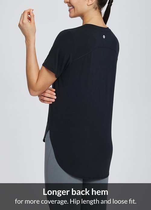 Baleaf Women's Athletic Yoga Shirts - Loose Fit, Quick Dry Short Sleeve Tops for Running & Workouts