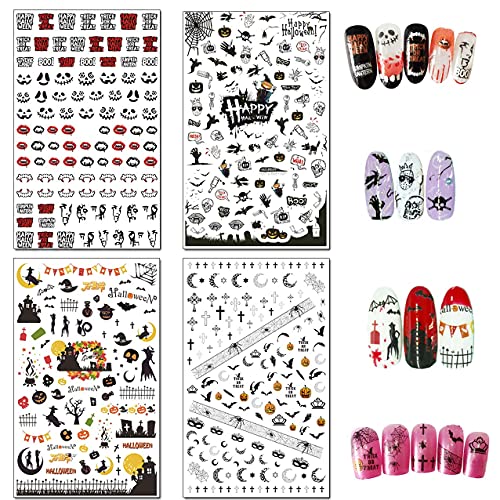 Halloween Nail Decals - 1500 Pcs Self-Adhesive Stickers, 12 Sheets