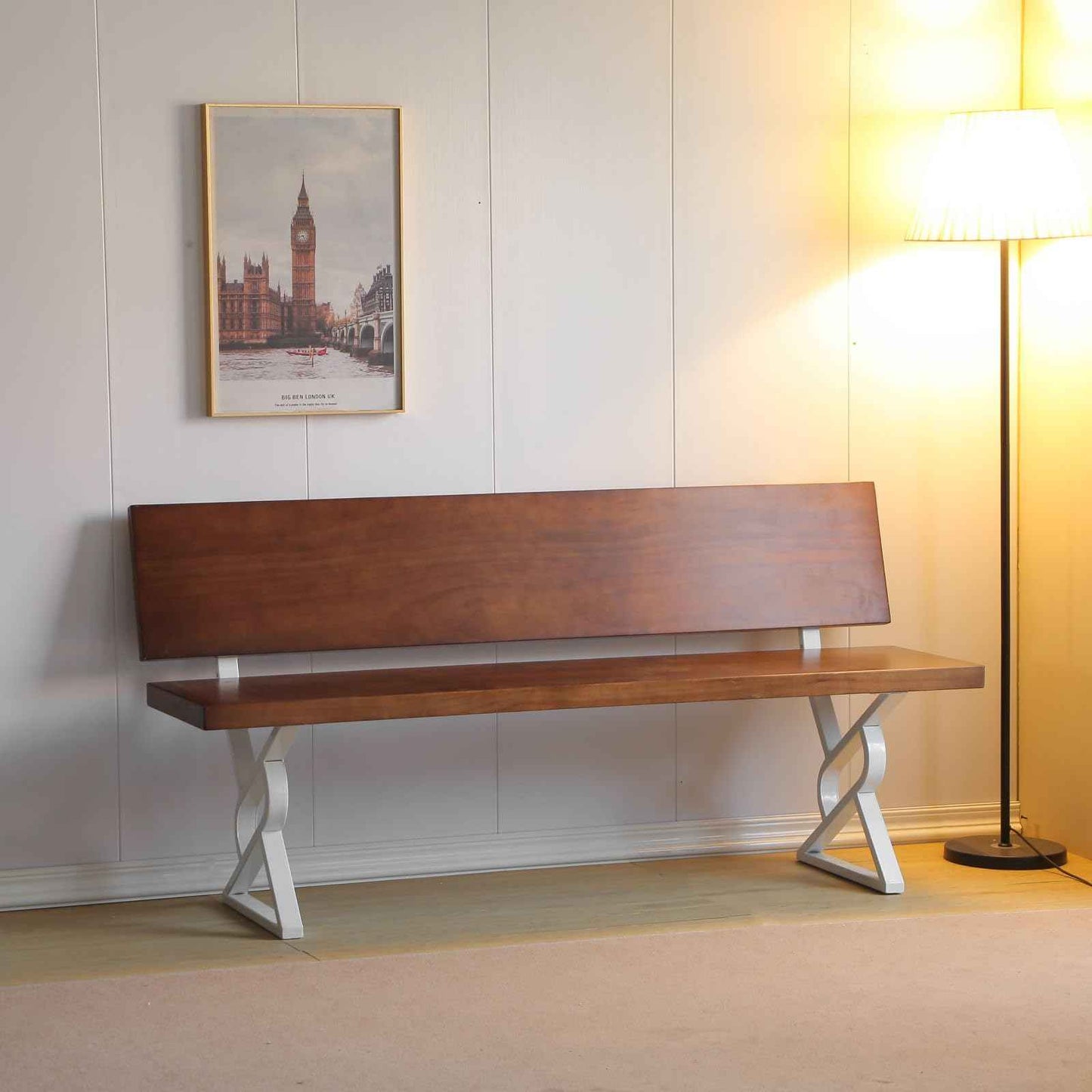 HEONITURE 16 Inch Metal Bench Legs,Backrest Bracket Set of 2,Ideal for DIY Projects with Butcher Block Countertops and Wood Slab Benches Indoor/Outdoor (White, 16" x 17.7")